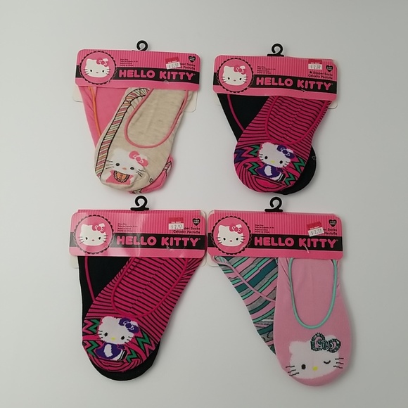Lot of 4- Hello Kitty Women's Slipper Socks 2 Pair Packs. (Shoe Size 4-10) New - Picture 1 of 13